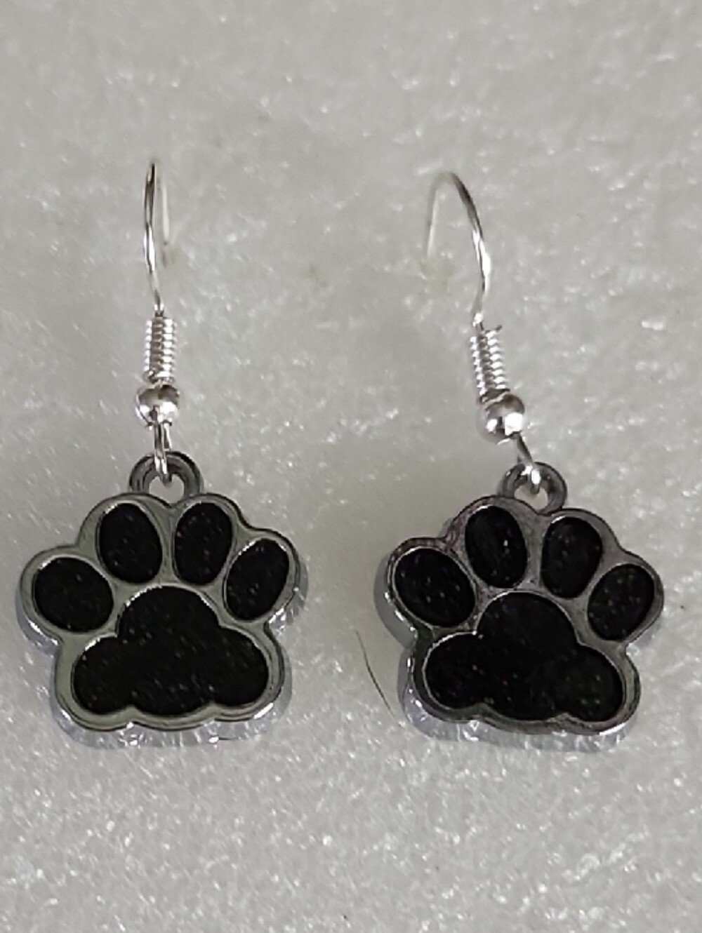 Black Paw Print Dangle Earrings